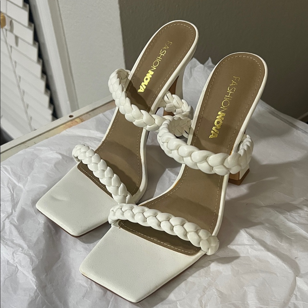 Fashion Nova Ivory Braided Heels